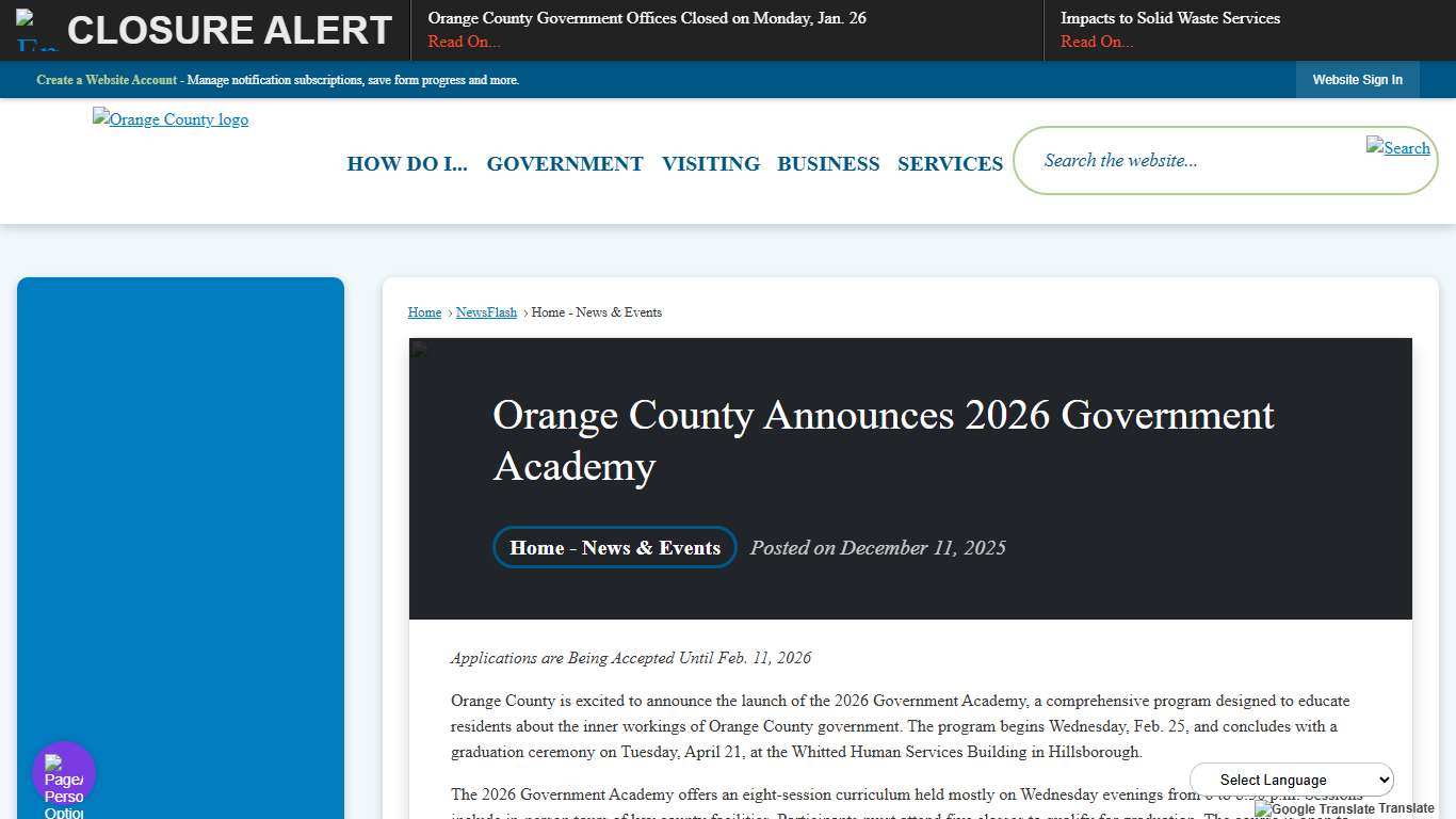 Orange County Announces 2026 Government Academy • Orange County, NC