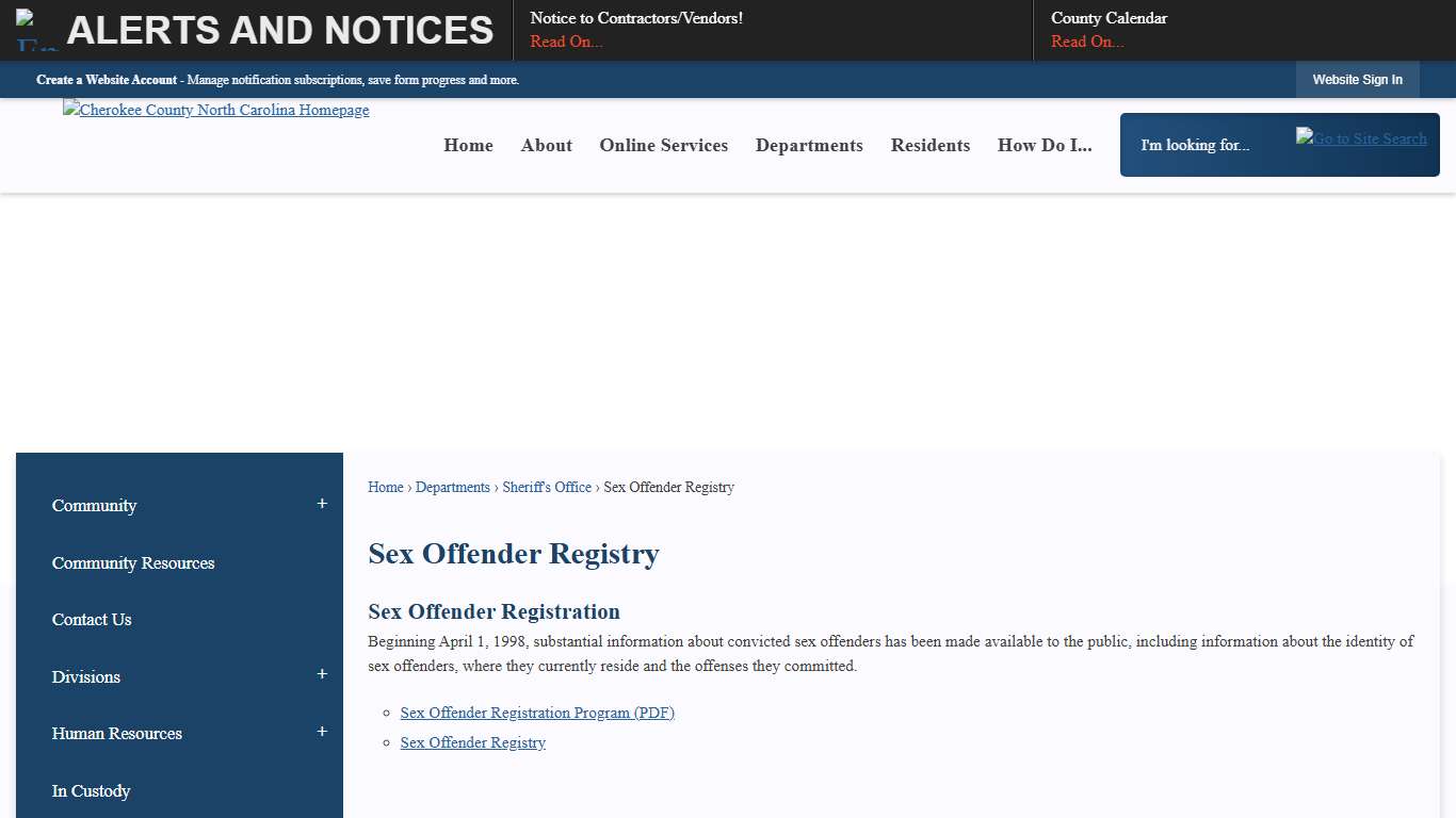 Sex Offender Registry Cherokee County, NC